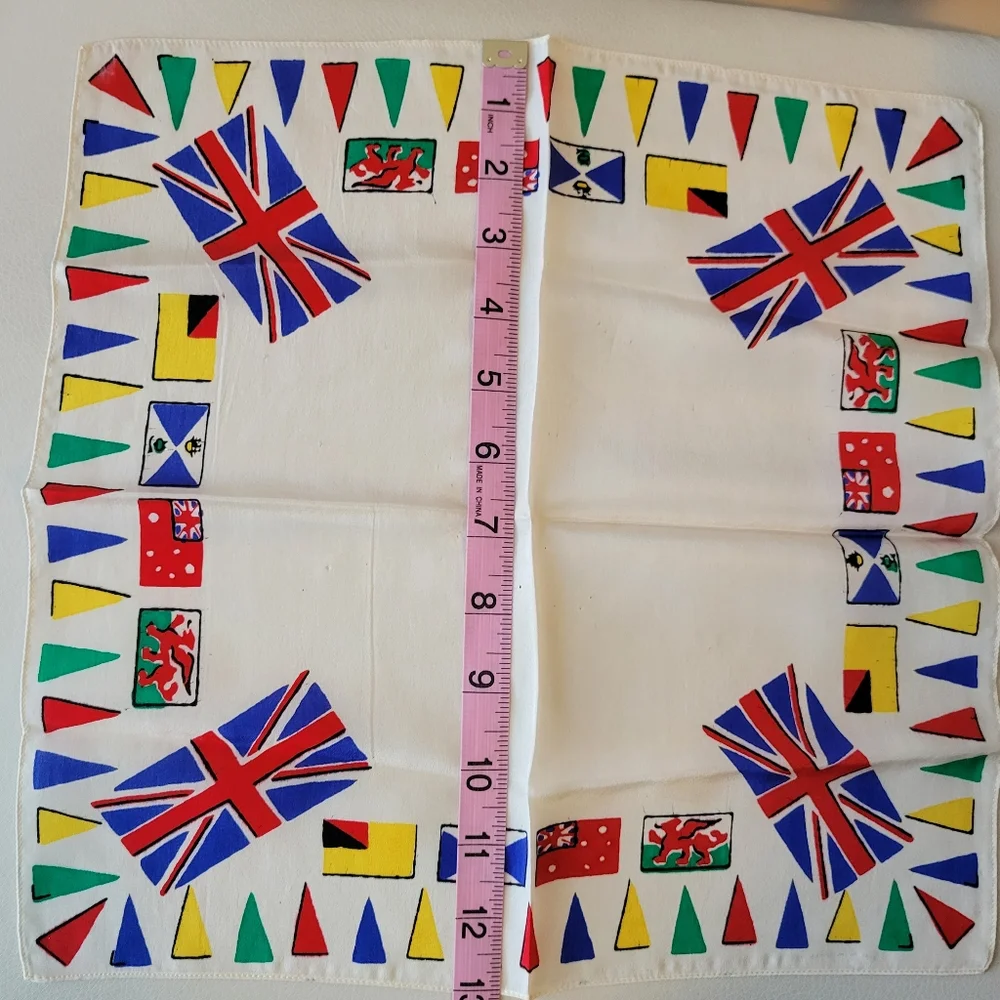 Vintage UK ~ Great Britain ~ Union Jack Hankie ~ Bandana ~ Bag Tie ~ Silk?